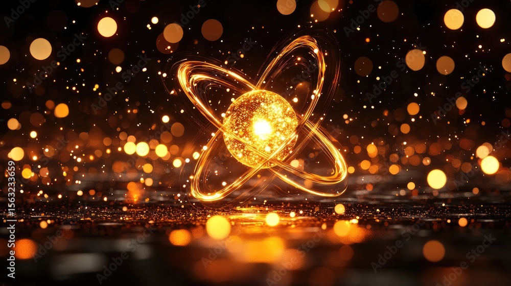 Poster dynamic atomic structure visualization science lab digital artwork cosmic setting abstract perspecti