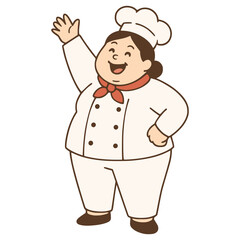 fat woman chef happy expression flat color vector illustration template design