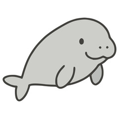 cute dugong wild animal flat color vector illustration template design
