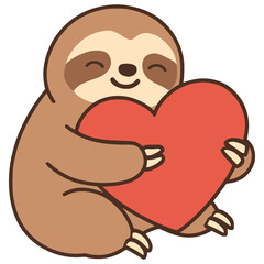 cute sloth hug big love flat color vector illustration template design