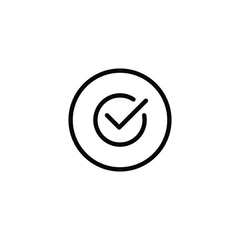Check Mark Circle Black Outline Icon Symbol on White Background