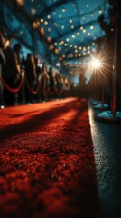 Red carpet event with shining lights and guests awaiting start of celebration in the evening