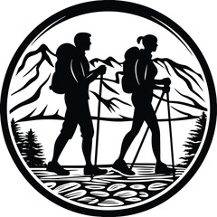 Man and woman silhouette vector art illustration of people walking in the city, pair, relationship, future
