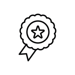 Simple Black Star Award Icon with Ribbon on White Background