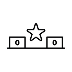 Minimalist Black Podium with Star, Outlined Success Symbol on White Background