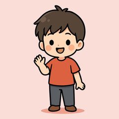 Happy Cartoon Boy Waving | Cute Kids Character Illustration for Greetings

