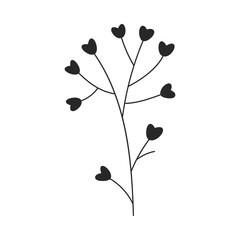 Hand drawn floral design. Heart-shaped flower sprig. Simple botanical design element in linear doodle style. Vector 10 EPS.