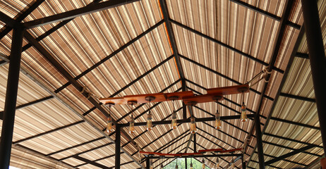 vintage lamps and wooden decoration on top of cafe