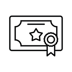 Elegant Certificate Icon with Star and Rosette in Black Outline Style