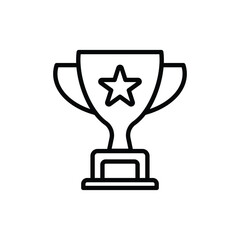 Simple Black Trophy with Star Icon on White Background