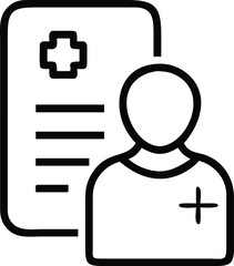 Patient medical record, line art icon with person and health document