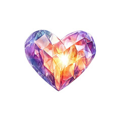  Radiant heart of crystal with reflective faceted surface isolated on white background