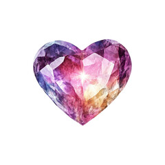  Shiny heart shaped crystal with faceted gemstone texture isolated on white background