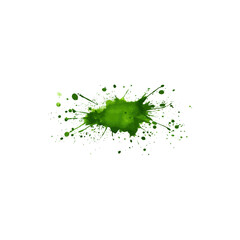 Vibrant green paint splashes with dripping and splatter effects isolated on white background