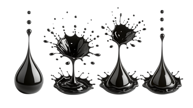 Black ink droplets and splashes PNG Image