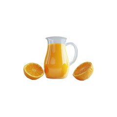 Tasty fresh orange juice in transparent glass jug with vibrant citrus color isolated on white background