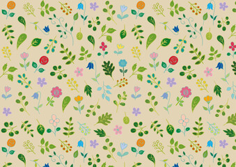北欧風の小花と葉っぱのパターン2　Scandinavian Floral and Leaf Pattern Flat Seamless Design