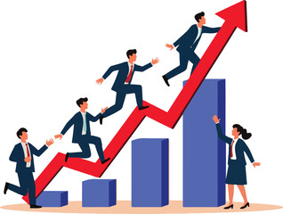 Creative sales graph vector. businessman and business graph. Teamwork and Business Growth Concept Illustration. graph and arrow icons