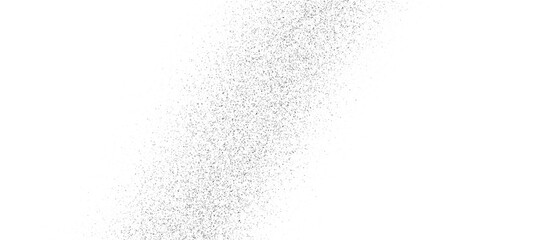 Black stippled halftone gradient texture. Grunge dotted noise background. Black gritty splattered sand overlay. Curved distressed sprayed dot work grain with specks, dust, dots, speckles