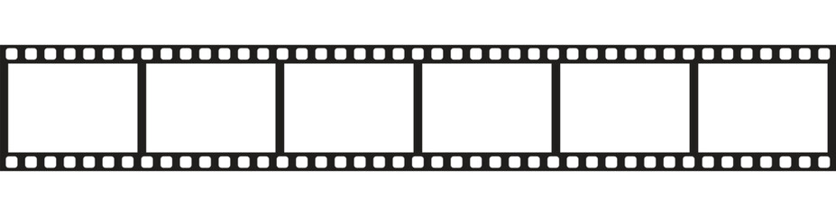 Movie film long strip template, vintage filmstrip roll frame, vector photo background. Video or movie filmstrip overlay, cinema or photograph camera long film strip on transparent screen