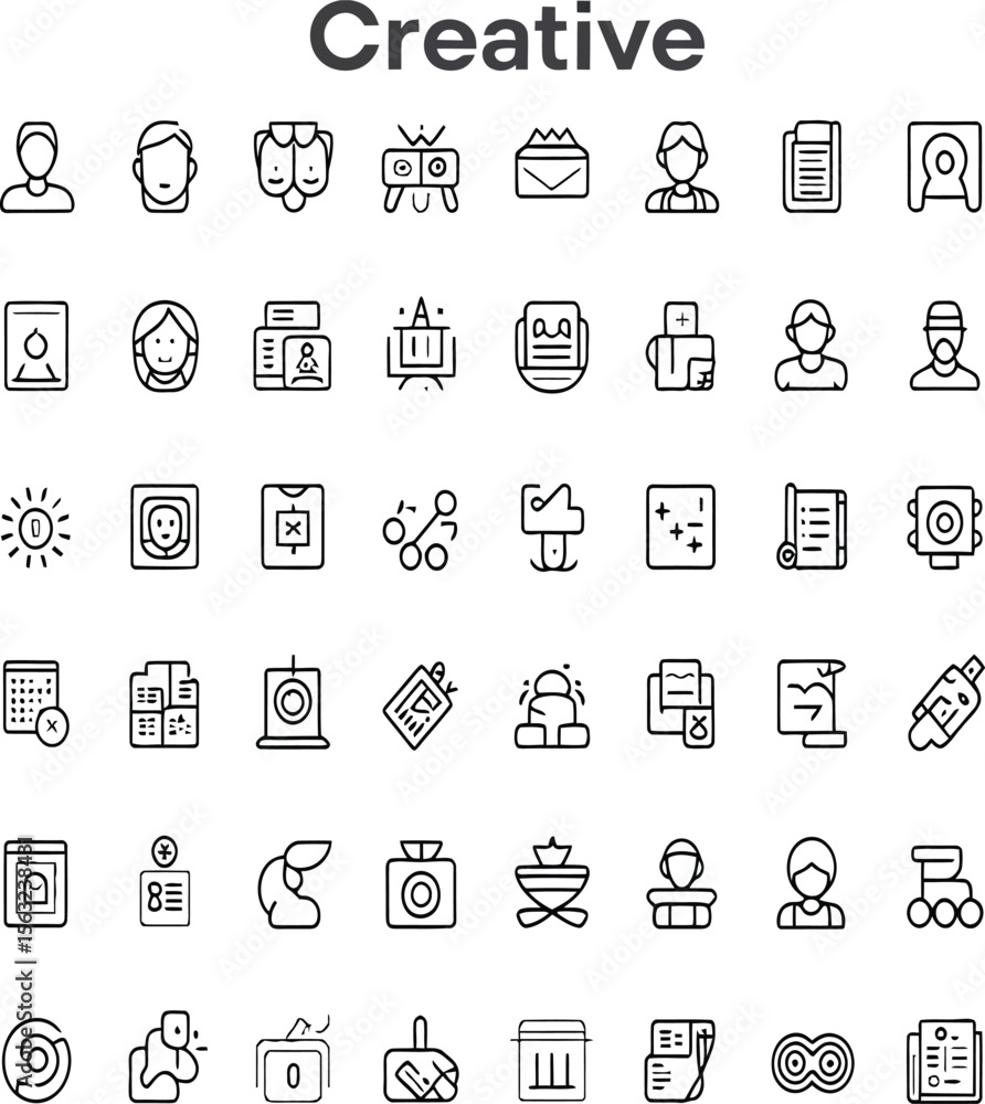 Poster a set of minimalistic outline symbols presents a modern collection of design elements, suitable for 