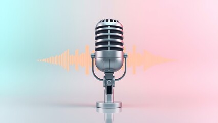 Retro Microphone Broadcast Studio: Pastel Background, Sound Waves