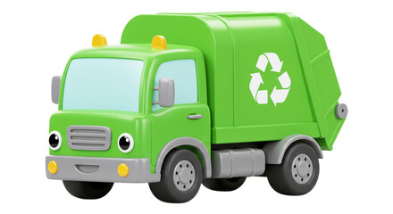 Green Recycling Truck: A vibrant illustration of a green recycling truck. Designed for children.