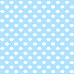 Cute cloudy or white cloud seamless pattern on blue background.Fluffy cartoon.Simple repeat ornament.Surface for textile.Decoration for fabric or cloth.Cute wrapping paper.Vector illustration.