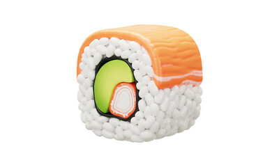 Sushi Roll: A close-up shot captures the intricate details of a single sushi roll, showcasing the colorful and appetizing layers of fresh ingredients.