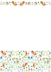 北欧風森の動物と草花のフレーム縦2 Scandinavian Animal and Floral Frame Flat Design