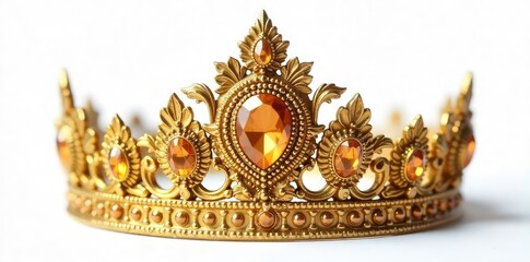 Intricate golden goddess crown, adorned with shimmering jewels and delicate filigree, isolated on a pure white background Perfect for fantasy, mythology, and royalty themes , shimmer, tiara, isolated