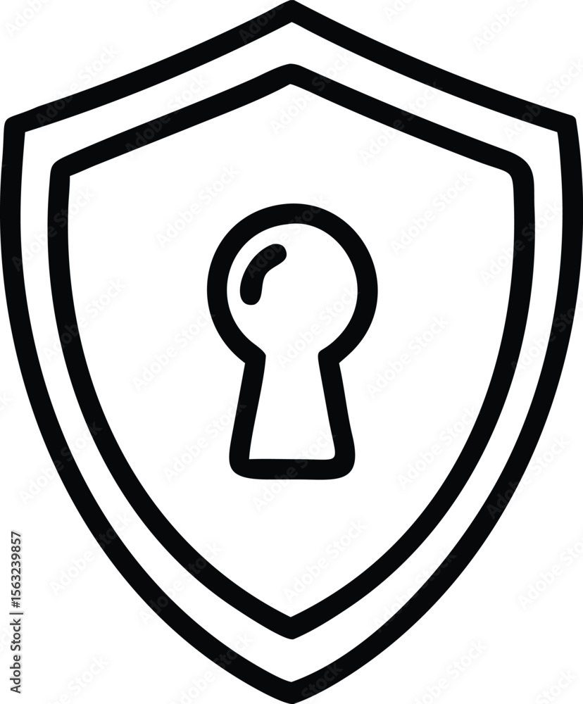 Poster security shield with keyhole icon in line art style design