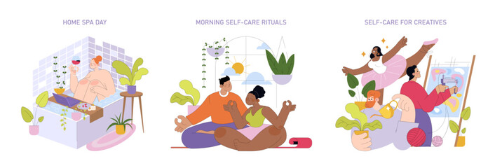 Relaxation and Creativity in Self-Care Vector Illustrations