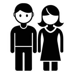 Stylized Black and White Pictogram of a Man and Woman Standing Together SidebySide