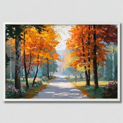 Vibrant Autumn Scene with Colorful Trees and Serene Pathway