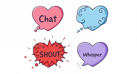 Colorful heart shaped speech bubbles illustration set