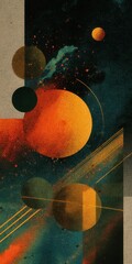 Abstract Cosmic Design with Colorful Planets and Atmospheric Effects
