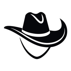 Black and White Cowboy Hat Icon, Wild West Style, Simple Illustration