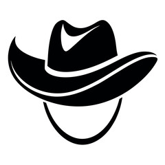 Black and White Minimalist Illustration of a Cowboy Hat with Chin Strap Line