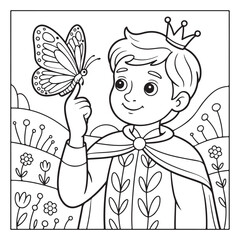 A prince with a butterfly on his finger coloring page