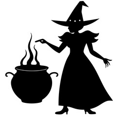 Witch with Cauldron Silhouette