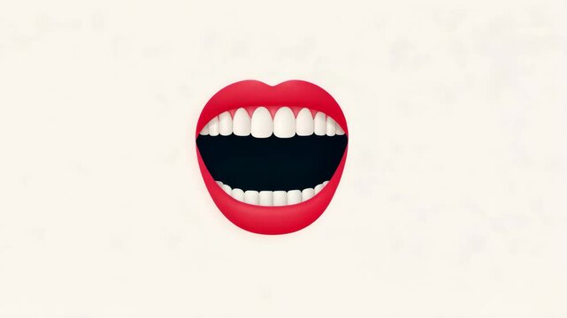 Animated mouth movement with red lips on white background in three frames