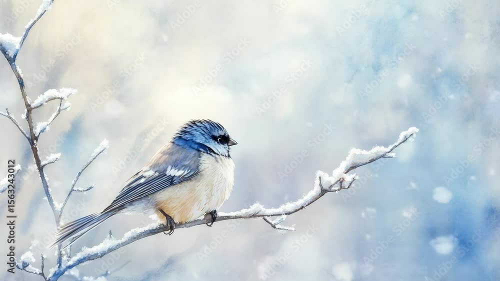 Poster a bird perched on a branch surrounded by snow