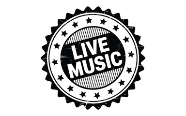 Black and White Live Music Stamp with Stars and Stripes