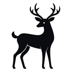 Obraz premium Deer Silhouette Standing Buck with Antlers on White Background