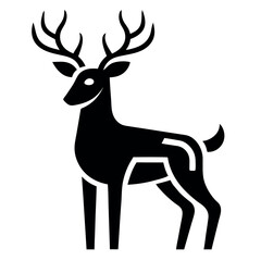 Black Silhouette of a Stag Deer with Antlers on White Background