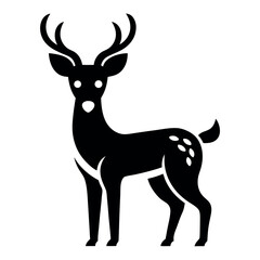 Elegant Black Silhouette of a Spotted Fawn with Antlers on White Background