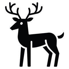 Minimalist Black Deer Silhouette with Antlers on White Background for Design Projects