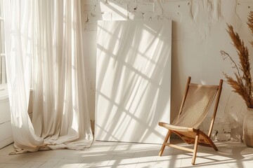 A chair sitting in a room with a window