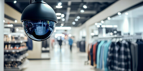 security camera installed in a modern retail clothing store - store security and shoplifting concept